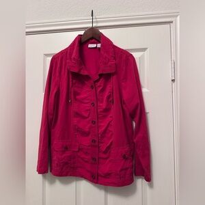Women’s Chico's Zenergy Red Ruched Button-Front Utility Jacket Size 2 (L)